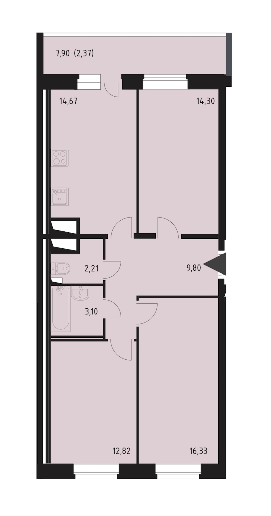 Трехкомнатная квартира в СПб Реновация: площадь 75.12 м2 , этаж: 23 – купить в Санкт-Петербурге